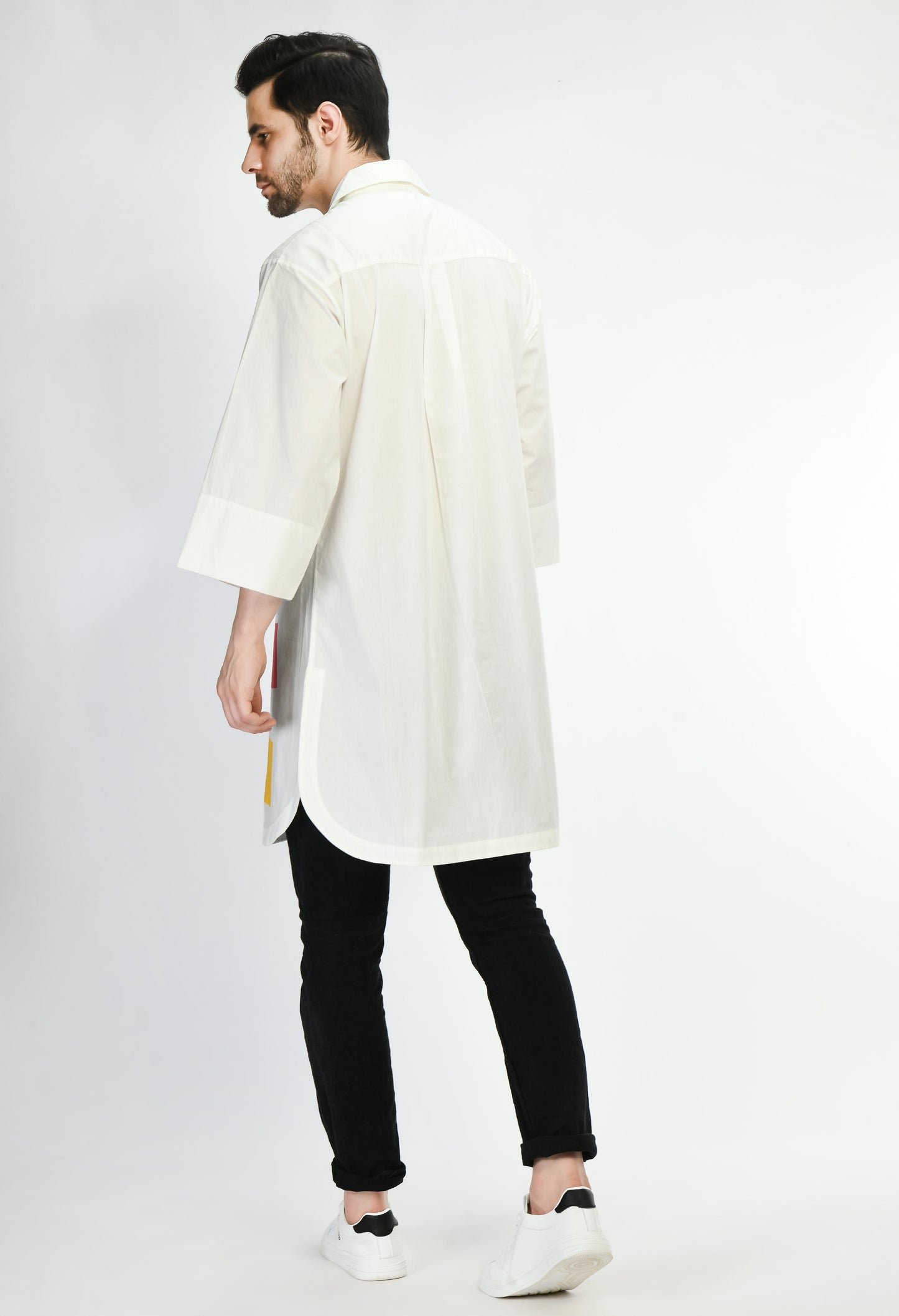 White cotton unisex long shirt.