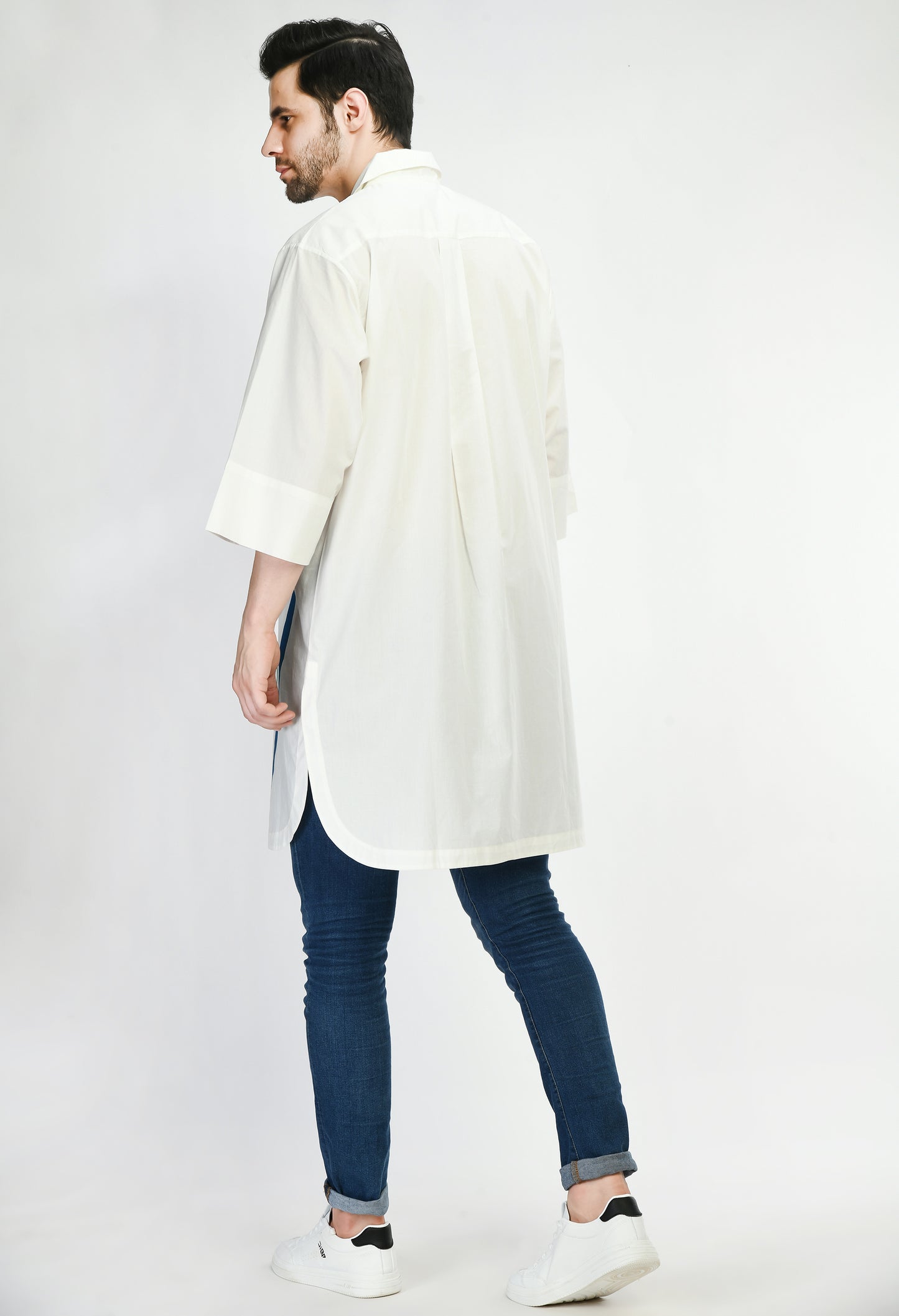 White unisex cotton long shirt
